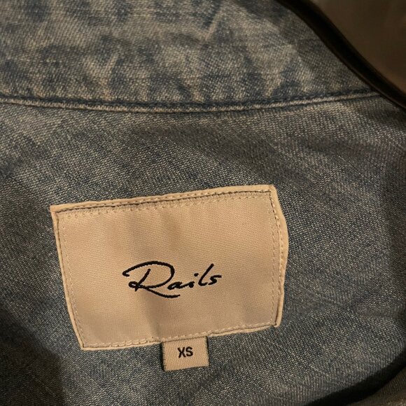 Rails Snap Front Denim Shirt Dress XS Blue Linen Blend Shirtdress Casual - Picture 4 of 7